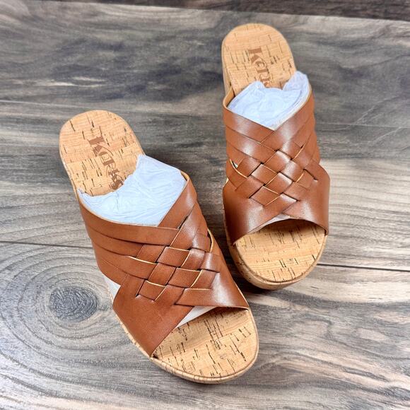 NIB Korks by Kork-Ease Noelle 8M Comfort Wedge Slide Sandals Light Brown PU - Picture 2 of 9